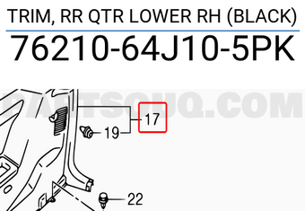 Suzuki 7621064J105PK TRIM, RR QTR LOWER RH (BLACK)