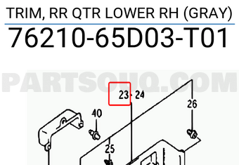 Suzuki 7621065D03T01 TRIM, RR QTR LOWER RH (GRAY)