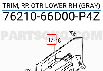 Suzuki 7621066D00P4Z TRIM, RR QTR LOWER RH (GRAY)