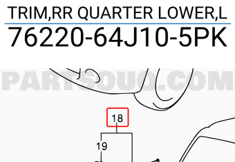 Suzuki 7622064J105PK TRIM,RR QUARTER LOWER,L