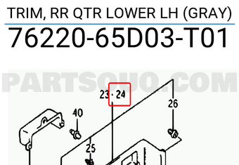 Suzuki 7622065D03T01 TRIM, RR QTR LOWER LH (GRAY)