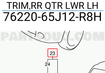 Suzuki 7622065J12R8H TRIM,RR QTR LWR LH