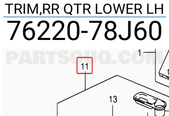Suzuki 7622078J60 TRIM,RR QTR LOWER LH