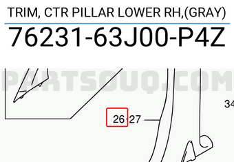 Suzuki 7623163J00P4Z TRIM, CTR PILLAR LOWER RH,(GRAY)