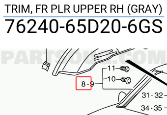 Suzuki 7624065D206GS TRIM, FR PLR UPPER RH (GRAY)
