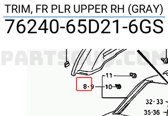 Suzuki 7624065D216GS TRIM, FR PLR UPPER RH (GRAY)