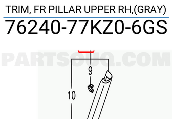 Suzuki 7624077KZ06GS TRIM, FR PILLAR UPPER RH,(GRAY)