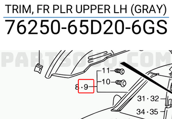 Suzuki 7625065D206GS TRIM, FR PLR UPPER LH (GRAY)