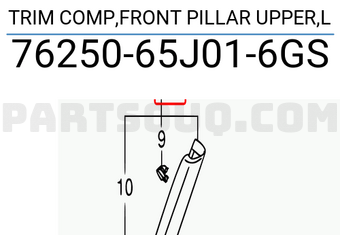 Suzuki 7625065J016GS TRIM COMP,FRONT PILLAR UPPER,L