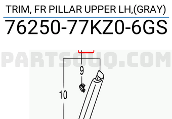 Suzuki 7625077KZ06GS TRIM, FR PILLAR UPPER LH,(GRAY)