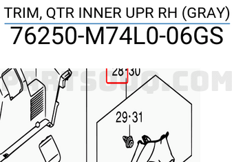 Suzuki 76250M74L006GS TRIM, QTR INNER UPR RH (GRAY)