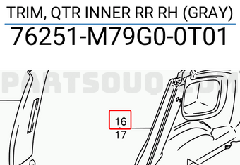 Suzuki 76251M79G00T01 TRIM, QTR INNER RR RH (GRAY)