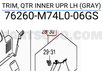 Suzuki 76260M74L006GS TRIM, QTR INNER UPR LH (GRAY)