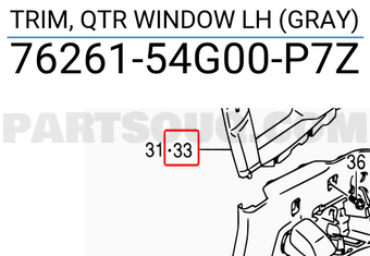 Suzuki 7626154G00P7Z TRIM, QTR WINDOW LH (GRAY)