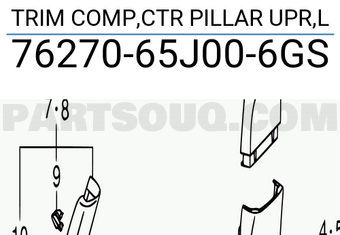 Suzuki 7627065J006GS TRIM COMP,CTR PILLAR UPR,L