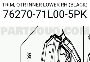 Suzuki 7627071L005PK TRIM, QTR INNER LOWER RH,(BLACK)