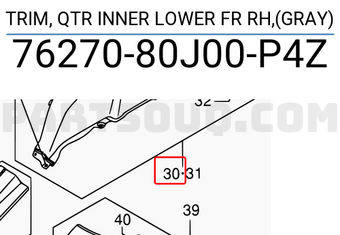 Suzuki 7627080J00P4Z TRIM, QTR INNER LOWER FR RH,(GRAY)