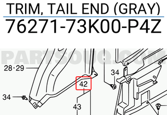 Suzuki 7627173K00P4Z TRIM, TAIL END (GRAY)