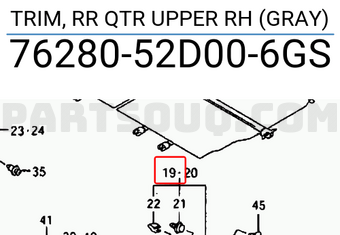 Suzuki 7628052D006GS TRIM, RR QTR UPPER RH (GRAY)