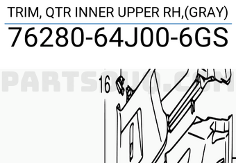 Suzuki 7628064J006GS TRIM, QTR INNER UPPER RH,(GRAY)