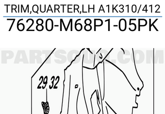 Suzuki 76280M68P105PK TRIM,QUARTER,LH A1K310/412
