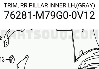 Suzuki 76281M79G00V12 TRIM, RR PILLAR INNER LH,(GRAY)
