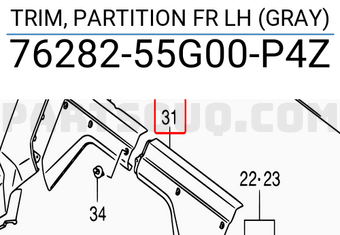 Suzuki 7628255G00P4Z TRIM, PARTITION FR LH (GRAY)