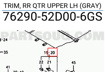 Suzuki 7629052D006GS TRIM, RR QTR UPPER LH (GRAY)