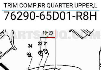 Suzuki 7629065D01R8H TRIM COMP,RR QUARTER UPPER,L