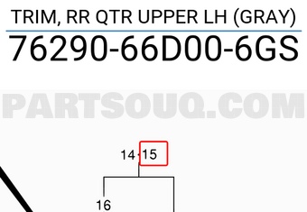 Suzuki 7629066D006GS TRIM, RR QTR UPPER LH (GRAY)