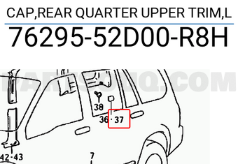 Suzuki 7629552D00R8H CAP,REAR QUARTER UPPER TRIM,L