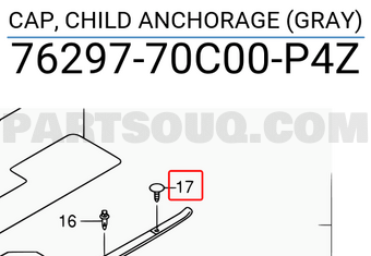 Suzuki 7629770C00P4Z CAP, CHILD ANCHORAGE (GRAY)
