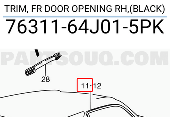 Suzuki 7631164J015PK TRIM, FR DOOR OPENING RH,(BLACK)