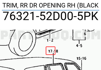 Suzuki 7632152D005PK TRIM, RR DR OPENING RH (BLACK