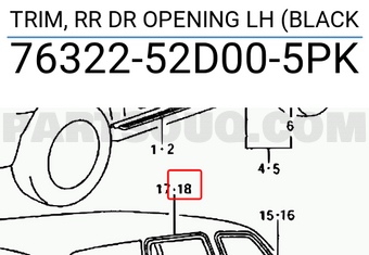 Suzuki 7632252D005PK TRIM, RR DR OPENING LH (BLACK