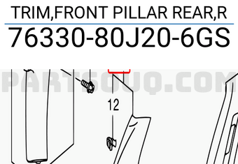 Suzuki 7633080J206GS TRIM,FRONT PILLAR REAR,R