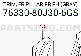 Suzuki 7633080J306GS TRIM, FR PILLAR RR RH (GRAY)