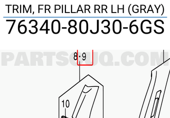 Suzuki 7634080J306GS TRIM, FR PILLAR RR LH (GRAY)