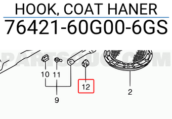 Suzuki 7642160G006GS HOOK, COAT HANER