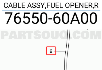 Suzuki 7655060A00 CABLE ASSY,FUEL OPENER,R