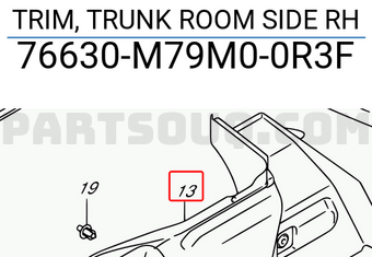 Suzuki 76630M79M00R3F TRIM, TRUNK ROOM SIDE RH