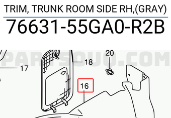 Suzuki 7663155GA0R2B TRIM, TRUNK ROOM SIDE RH,(GRAY)