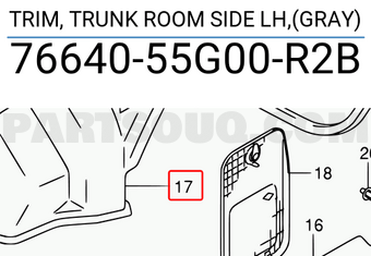 Suzuki 7664055G00R2B TRIM, TRUNK ROOM SIDE LH,(GRAY)