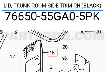 Suzuki 7665055GA05PK LID, TRUNK ROOM SIDE TRIM RH,(BLACK)