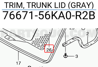Suzuki 7667156KA0R2B TRIM, TRUNK LID (GRAY)