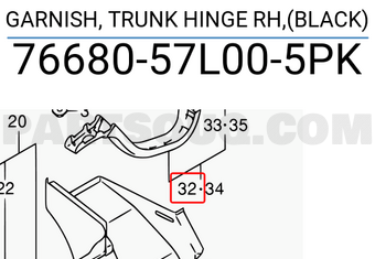 Suzuki 7668057L005PK GARNISH, TRUNK HINGE RH,(BLACK)