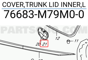 Suzuki 76683M79M00 COVER,TRUNK LID INNER,L