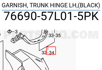 Suzuki 7669057L015PK GARNISH, TRUNK HINGE LH,(BLACK)