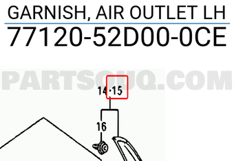 Suzuki 7712052D000CE GARNISH, AIR OUTLET LH