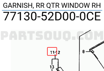 Suzuki 7713052D000CE GARNISH, RR QTR WINDOW RH